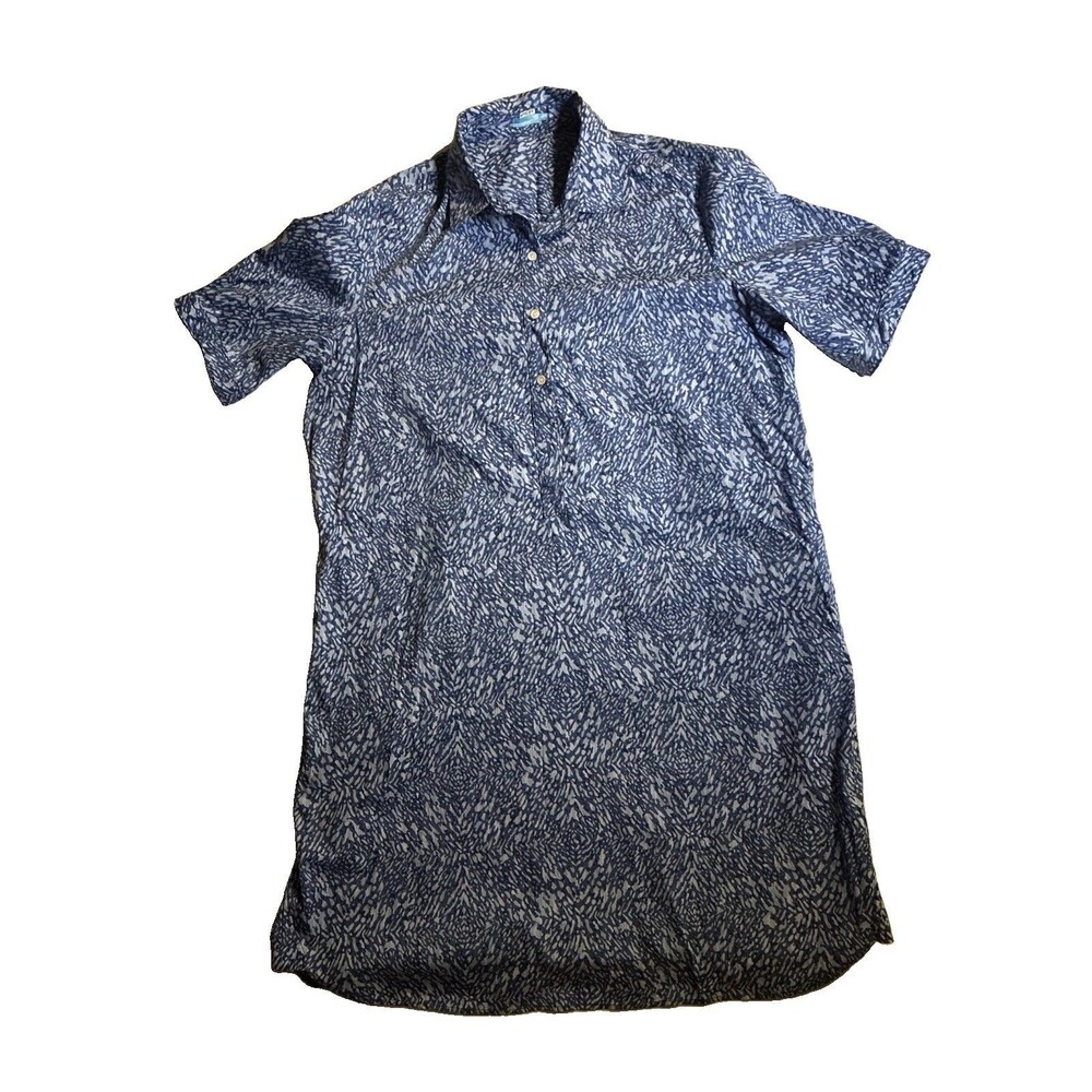 J. McLaughlin Navy and White Patterned Midi Shirt Dress